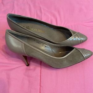 Taupe colored leather heels